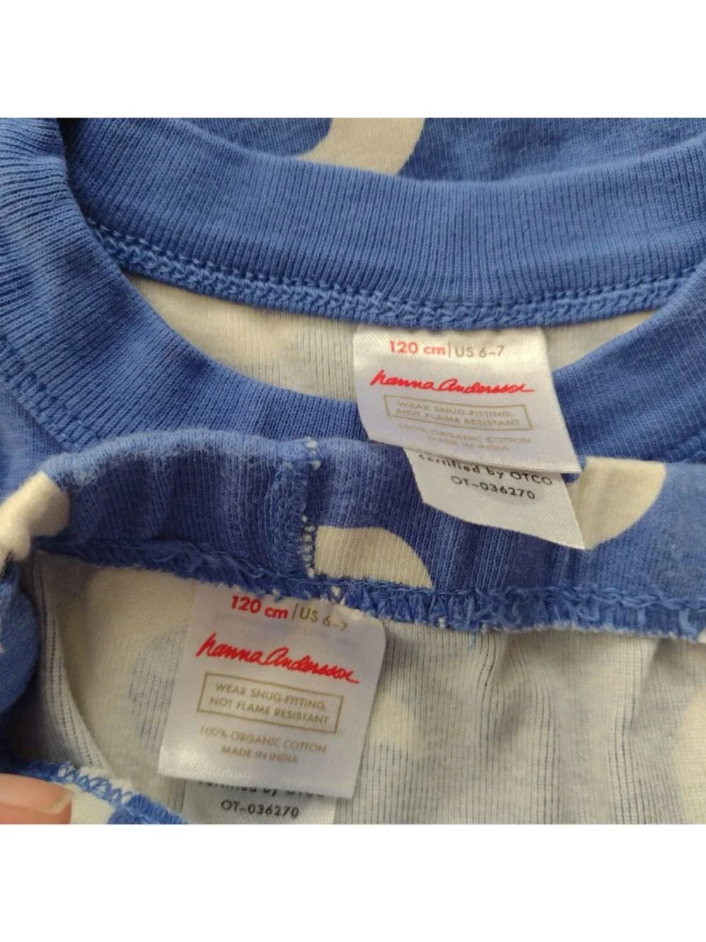 Hanna Andersson Kids Pajamas 6-7 Blue Moon Print Organic Cotton Long John PJs